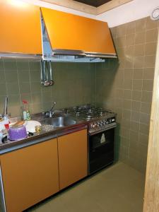 a kitchen with a sink and a stove at Appartamenti Delfina in Pescasseroli