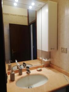 łazienka z umywalką i dużym lustrem w obiekcie Panorama w Mediolanie