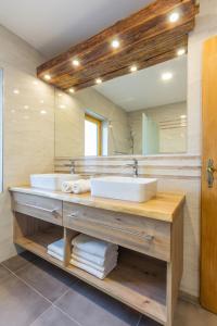 La salle de bains est pourvue d'un lavabo et d'un miroir. dans l'établissement Vilaraj, à Maribor
