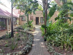 une passerelle devant une maison avec des plantes dans l'établissement Marula Gardens, à Mtubatuba