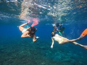 a group of people swimming in the water at Lebaoh Nusa Cottage in Nusa Lembongan
