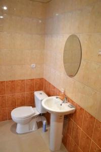 a bathroom with a toilet and a sink and a mirror at Sevan Garden Complex in Sevan