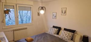 sypialnia z łóżkiem i oknem w obiekcie Apartman Franko- Jarun w Zagrzebiu