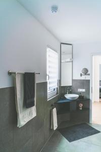 a bathroom with a sink and a mirror at Black Forest Apartments in Gengenbach