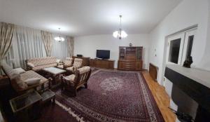un salon avec un canapé, des fauteuils et une télévision dans l'établissement Kuća za odmor Niki, à Pale