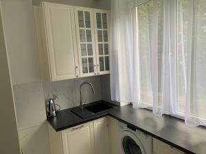 kuchnia ze zlewem i pralką w obiekcie Jurata Apartament Glamour w Juracie