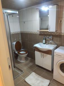 a bathroom with a toilet and a sink at Alanya merkez Kleopatra plajinda in Alanya
