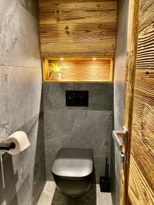 ein kleines Bad mit WC in einem Zimmer in der Unterkunft Chalet Les Cocales Résidence Séjour et nuitées B&B - Appartement Pin Cembro in Bessans