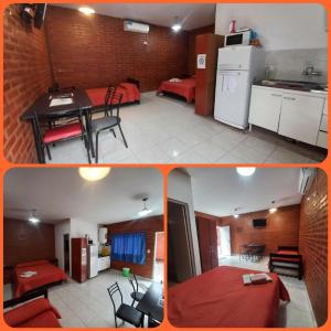 two pictures of a room with a kitchen and a bedroom at Apartamentos Villa Jardin in Reyes