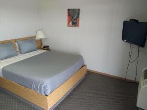 a bedroom with a bed and a tv in a room at Sundown Motel in Watrous