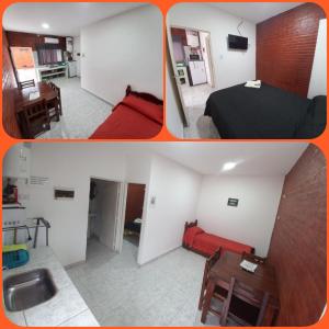 two pictures of a living room and a bedroom at Apartamentos Villa Jardin in Reyes