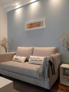 un sofá en una sala de estar con 2 almohadas en Buenos Aires PALERMO - RECOLETA en Buenos Aires