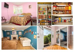 un collage de fotos de un dormitorio y una sala de estar en 3 Bedrooms 4 Queen Beds Upstairs - Bed & Breakfast - 8 people welcome, en Abbotsford