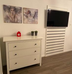 Televízia a/alebo spoločenská miestnosť v ubytovaní Sonnenstern