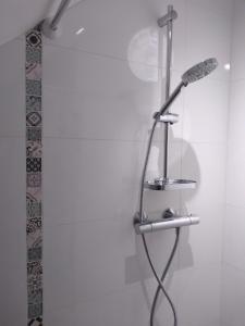 a shower with a shower head in a bathroom at Studio de charme à la campagne in Clayes