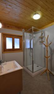 La salle de bains est pourvue d'une douche et d'un lavabo. dans l'établissement Chalet de montagne, à Formiguères