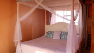 - une chambre avec un lit à baldaquin et une fenêtre dans l'établissement The Red House, à Amboseli