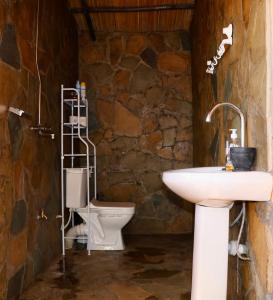 La salle de bains est pourvue d'un lavabo et de toilettes. dans l'établissement The Red House, à Amboseli