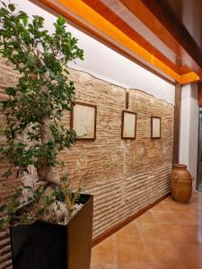 a room with a brick wall with pictures on it at Catalina Suites in Valencia