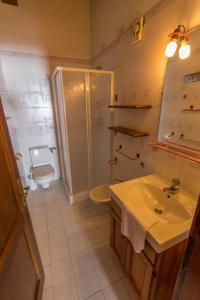 a bathroom with a sink and a shower and a toilet at RESIDENCE-RESORT BORGO AL SOLE in Sappada