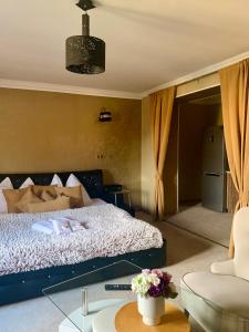 a bedroom with a bed and a table and a couch at Wellness Hotel Beethoven in Chomutov