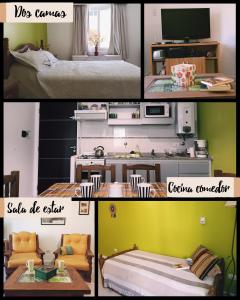 un collage de cuatro fotos de una habitación en Sorrentino Alquileres en Villa Carlos Paz