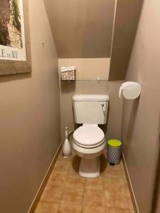 a small bathroom with a white toilet in a room at 3L Villa near Paris. Jacuzzi/Sauna/Massage in Argenteuil