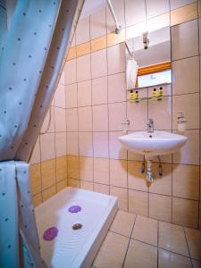 uma casa de banho com um lavatório e um lavatório em Small Nest - Central Spot Apartments em Volos