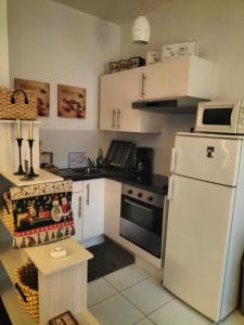 a small kitchen with a refrigerator and a microwave at "Coeur d'elsass"Colmar centre bel appartement avec parking privé in Colmar