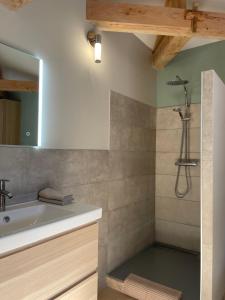 a bathroom with a sink and a shower at Le Bos Dordogne in Soulaures +63 photos