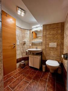 a bathroom with a toilet and a sink at Haus am Bach in Wagrain