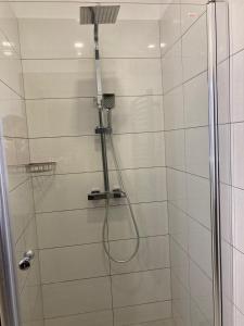 a shower with a hose in a bathroom at U potoka Cedronu in Jilemnice