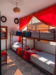 Ein Etagenbett oder Etagenbetten in einem Zimmer der Unterkunft Tafoukt Surf Hostel Taghazout