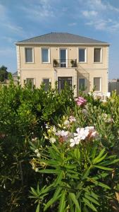 a large house with a lot of flowers in front of it at Mardakan Villa in Baku
