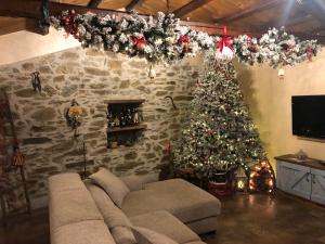 a living room with a christmas tree and a couch at Il casale degli aragonesi in Reggio di Calabria