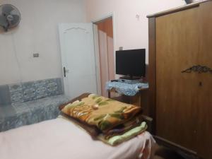 ein Schlafzimmer mit einem Bett und einem TV in der Unterkunft منطقة الاستاد بطنطا in Quḩāfah