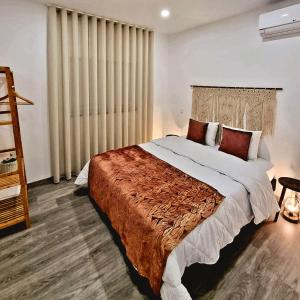 a bedroom with a large bed and a large window at VILLAS com piscina in Vila Nova de Gaia +55 photos