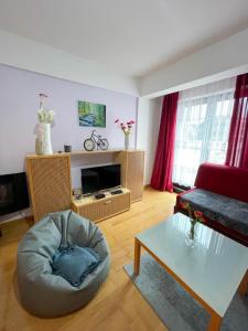 ein Wohnzimmer mit einem Sofa und einem Couchtisch in der Unterkunft Apartment Love in Vlasic