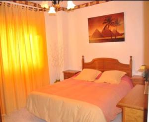 1 dormitorio con 1 cama grande y escritorio en CHIPIONA SOL Y PLAYA, en Chipiona
