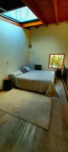 - une chambre avec un grand lit et une fenêtre dans l'établissement Zorro Azul - Corazón de la Isla - Tierra del Fuego, à Tolhuin