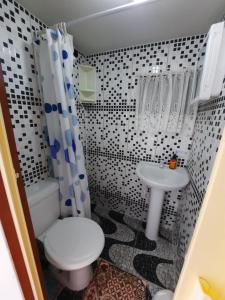 ウバトゥバにあるRecanto do Estaleiroのバスルーム(トイレ、洗面台付)
