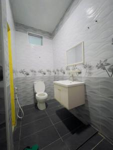 a bathroom with a toilet and a sink and a mirror at Homestay Ira Jaya - 4 Unit Rumah in Kangar