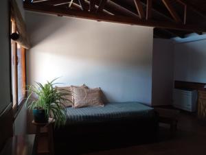 a bedroom with a bed with a plant on it at FREEDOM Iris in Río Gallegos