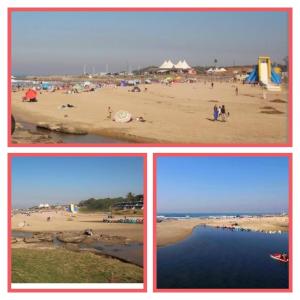 eine Collage mit vier Bildern eines Strandes in der Unterkunft SUNSET REST BEACH VILLA in Margate