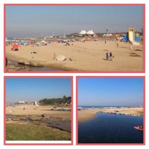 a collage of four pictures of a beach at SUNSET REST BEACH VILLA in Margate
