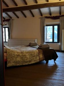 1 dormitorio con 1 cama en una habitación con ventanas en Mansarda Pescia, en Pescia
