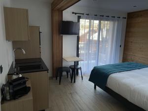 Kuchyň nebo kuchyňský kout v ubytování Appart Hôtel Le JAS
