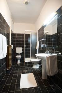 y baño con lavabo, aseo y ducha. en Hotel Zephyr - Plovanija, en Buje