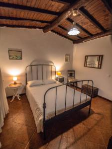 a bedroom with a bed and a wooden ceiling at Casa da Terra Nova - Gerês in Rio Caldo