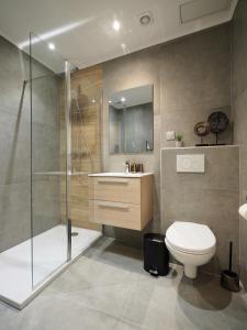 a bathroom with a shower and a toilet and a sink at 06R - Beau T2 moderne - Vieux Nice in Nice